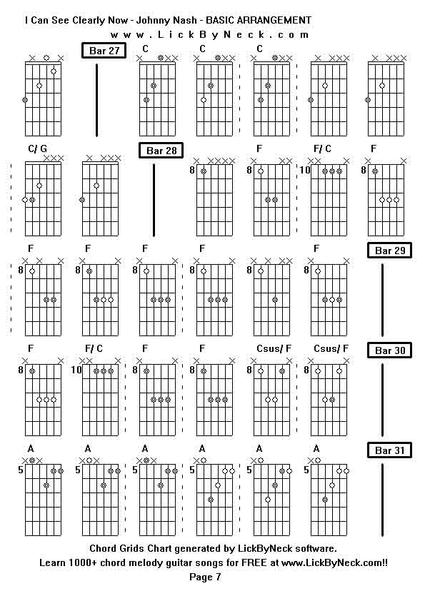 Chord Grids Chart of chord melody fingerstyle guitar song-I Can See Clearly Now - Johnny Nash - BASIC ARRANGEMENT,generated by LickByNeck software.